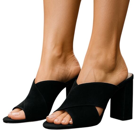 Cole Haan Women's Black Suede Open Toe‎ Chunky Heels Size 7B - Picture 1 of 11